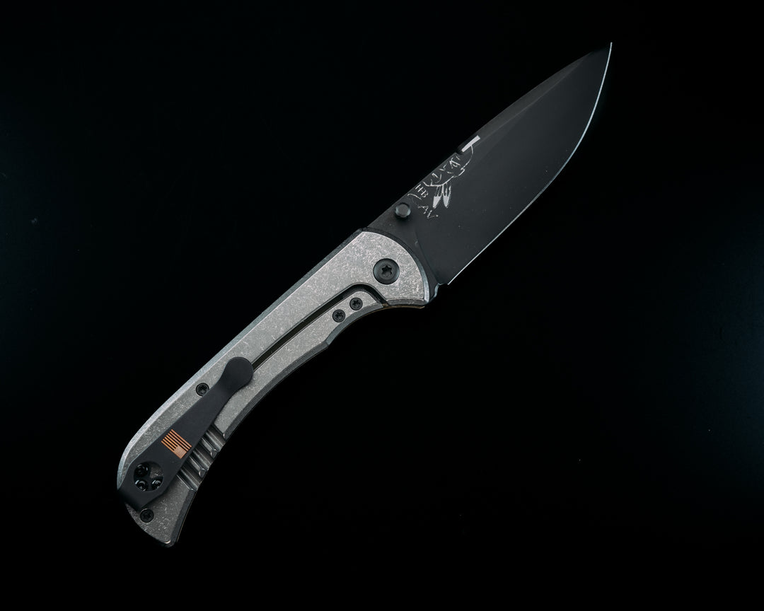 Cav Folder - Black G10, Armor black Cerakote Blade, Textured Grip, TI Frame.