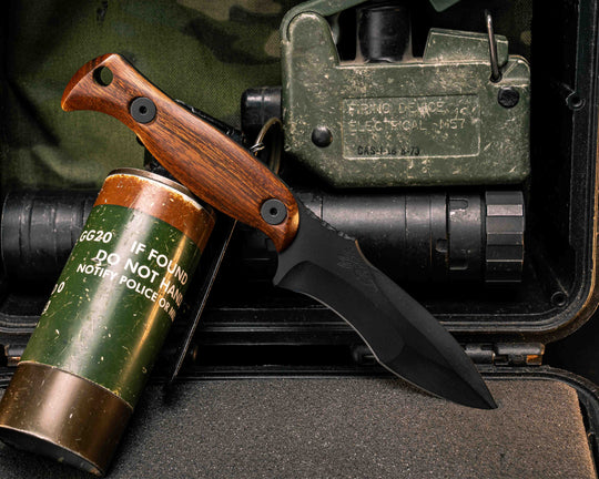 Extremis MK1 - Desert Ironwood, Armor Black Cerakote, Allen Bolts, Hollow Lanyard Hole, Smooth Grip