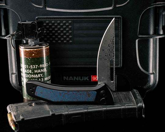 Custom Kwaiken Folder- Vegas Forge Honeycomb Damascus- White Lava Lamp Timascus Inlay- Anodized Black Handle, Smooth Grip, Deep Carry Pocket Clip