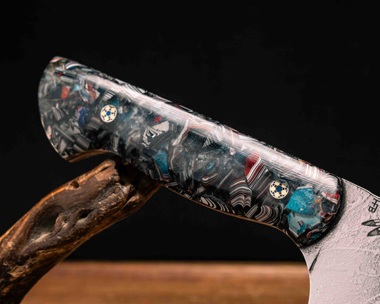 Chef Blade- Crushed Fordite in Resin, Mosaic Pins, Smooth Grip