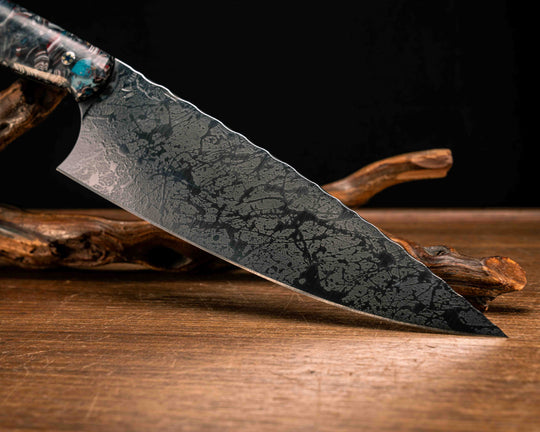 Chef Blade- Crushed Fordite in Resin, Mosaic Pins, Smooth Grip