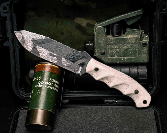 Disaster Breacher- Elk Antler, Brass Mosaic Pins, Brass Lanyard Pin, Textured Grip