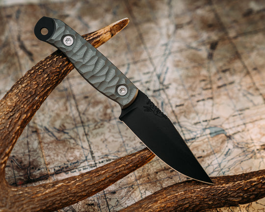 Crow Scalper- Grey G10, Armor Black Cerakote, Ti Torx Bolts, Chaos Grip