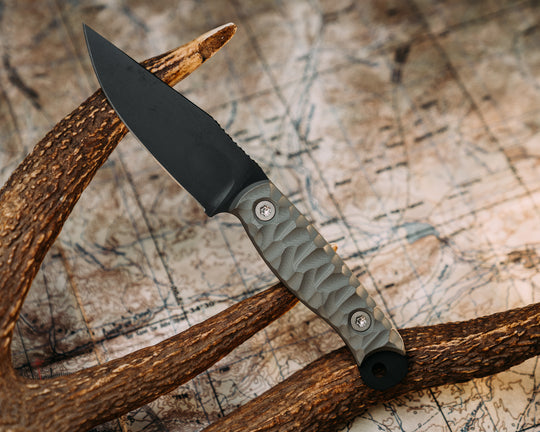 Crow Scalper- Grey G10, Armor Black Cerakote, Ti Torx Bolts, Chaos Grip