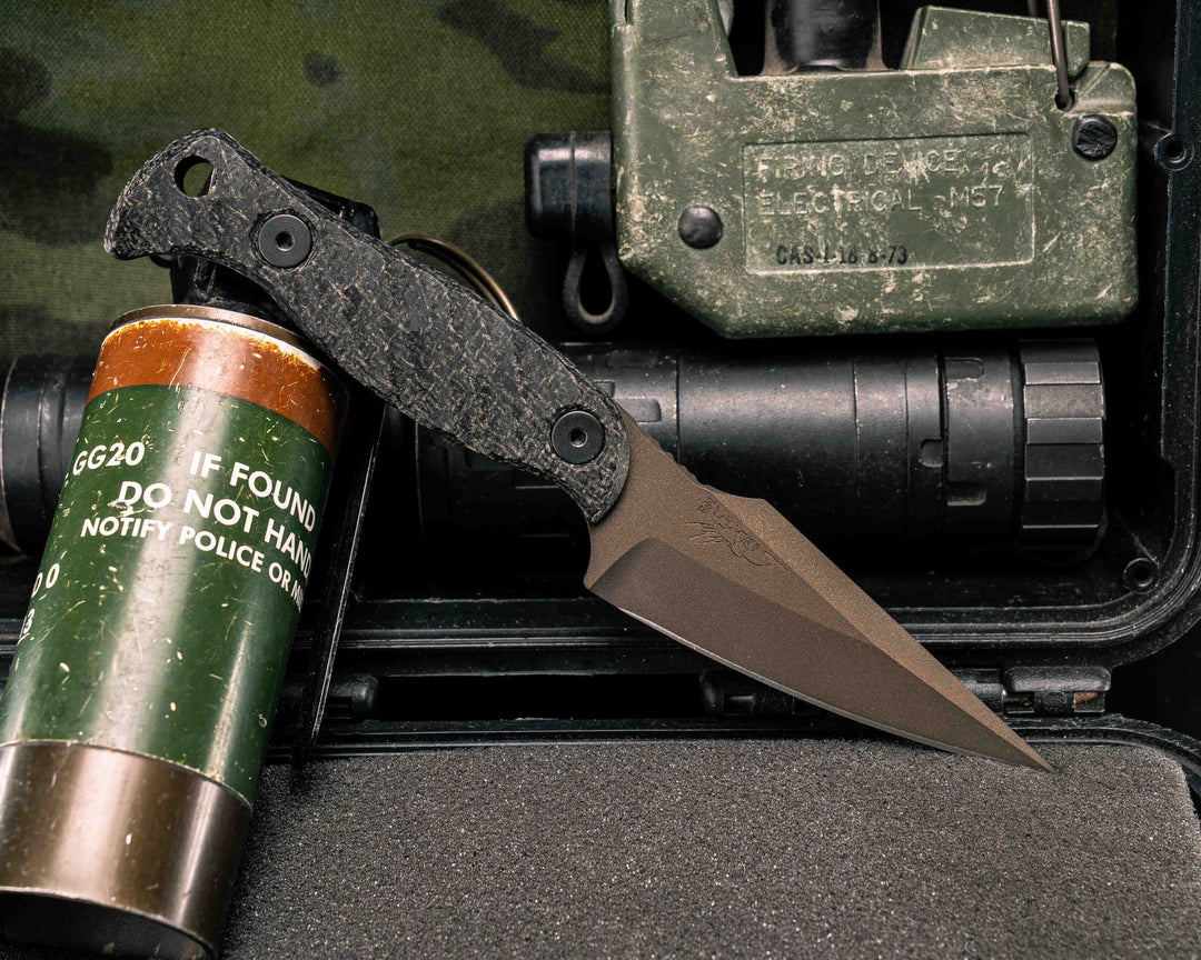 Gulo Gulo- Black Burlap Micarta, Midnight Bronze Cerakote, Allen Bolts, Textured Grip