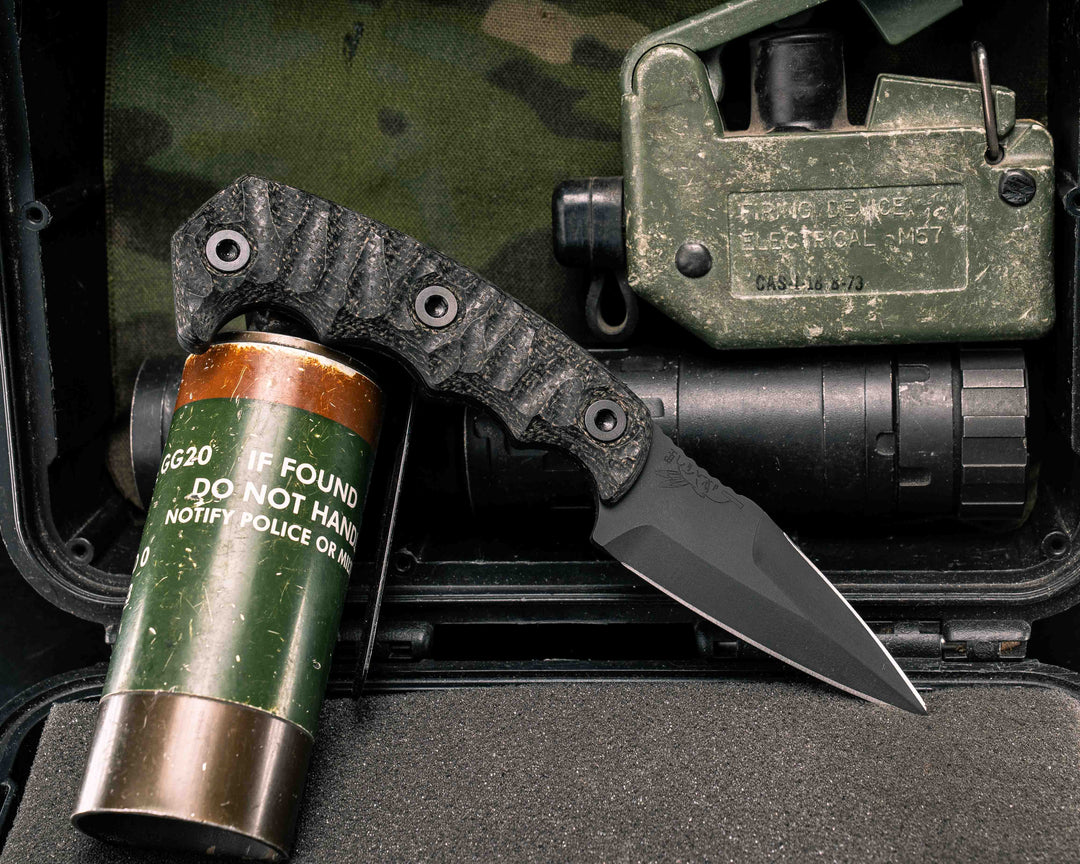 3" HUMINT- Black Burlap Micarta, Armor Black Cerakote, Allen Bolts, Textured Grip