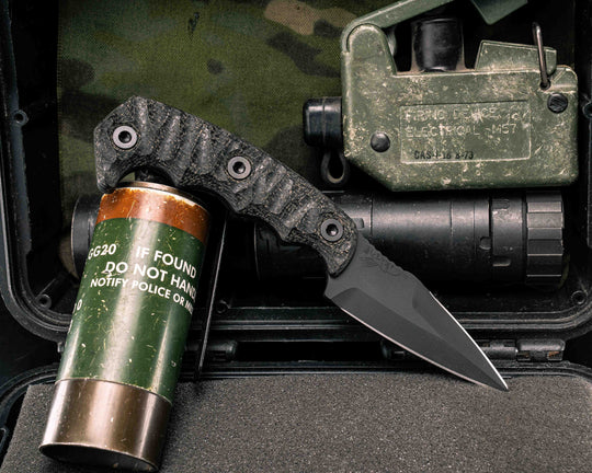 3" HUMINT- Black Burlap Micarta, Armor Black Cerakote, Allen Bolts, Textured Grip