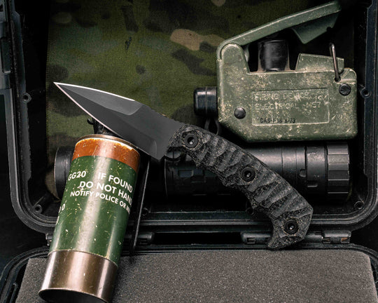 3" HUMINT- Black Burlap Micarta, Armor Black Cerakote, Allen Bolts, Textured Grip