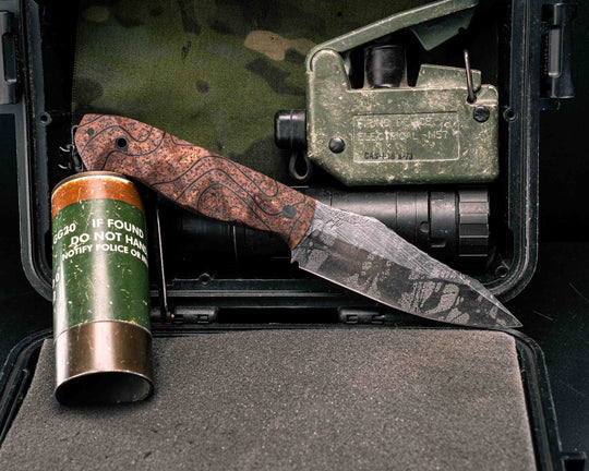 Field Knife- Copperhead Topo GripX, CF Pins, Textured Grip