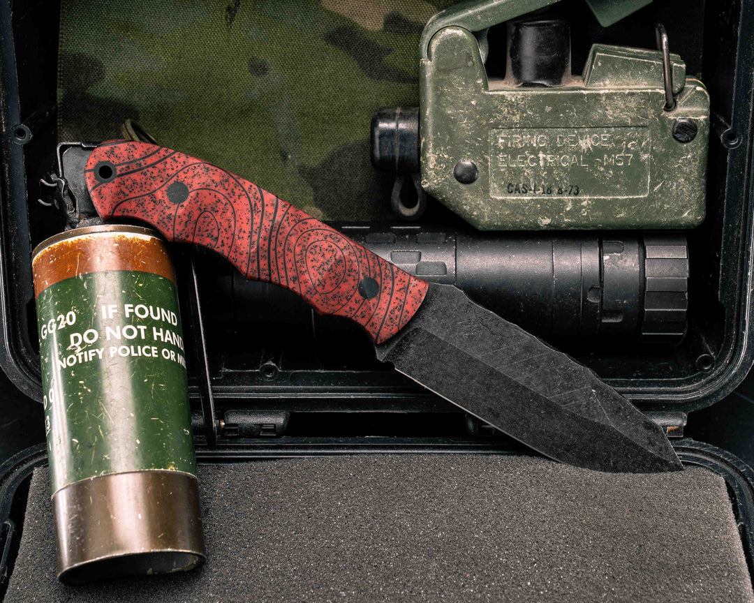 Disaster Jr- Dark Red Topo GripX, CF Pins CF Lanyard Pin, Textured Grip