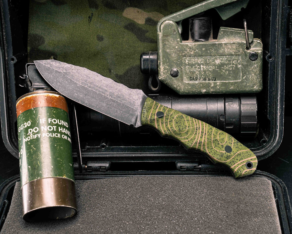 Disaster Jr- OD Green Topo GripX, CF Pins CF Lanyard Pin, Textured Grip