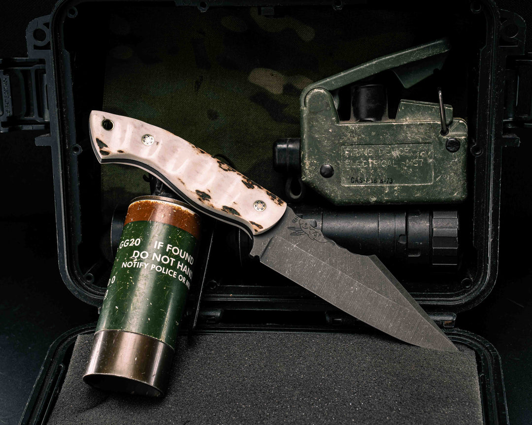 Widow Maker - Elk Antler, Mosaic Pins, Brass Lanyard Pin, Textured Grip