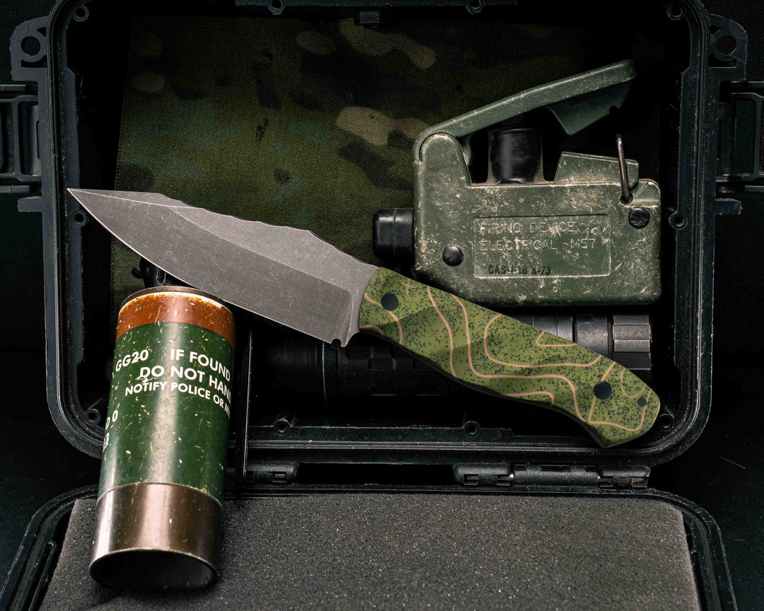 Field Knife- OD Green Topo GripX, CF Pins, Textured Grip