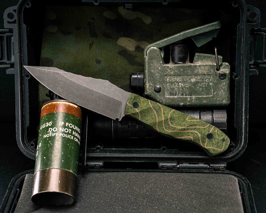 Field Knife- OD Green Topo GripX, CF Pins, Textured Grip
