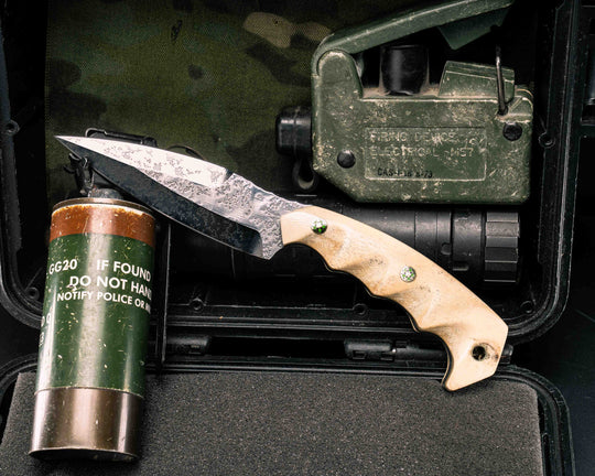 4" HUMINT- Moose Bone, Mosaic Pins, Brass Lanyard Pin, Textured Grip