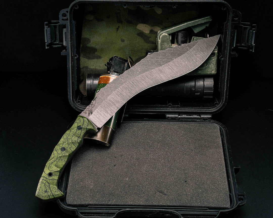 Kukri- OD Green Topo GripX, CF Pins, CF Lanyard Pin, Textured Grip