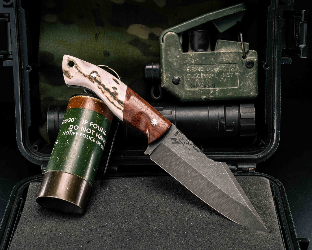 Widow Maker- Orange Heart Wood, Elk Antler, Textured Grip
