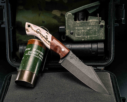 Widow Maker- Orange Heart Wood, Elk Antler, Textured Grip