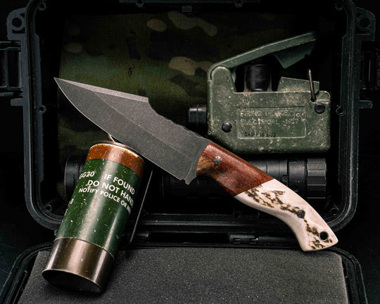 Widow Maker- Orange Heart Wood, Elk Antler, Textured Grip