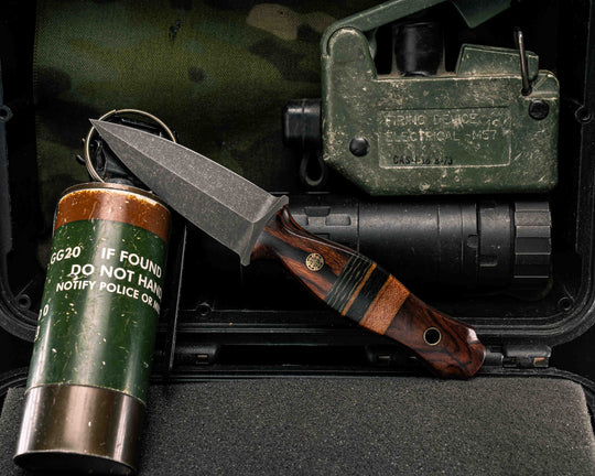 Pulse Checker- Desert Ironwood, OD Green and Black Layered Canvas Micarta, Natural Canvas Micarta and Black Canvas Micarta Split, Mosaic Pin, Brass Lanyard Pin, Smooth Grip