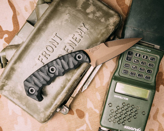 3" HUMINT- Black G10, Midnight Bronze Cerakote, Allen Bolts, Textured Grip