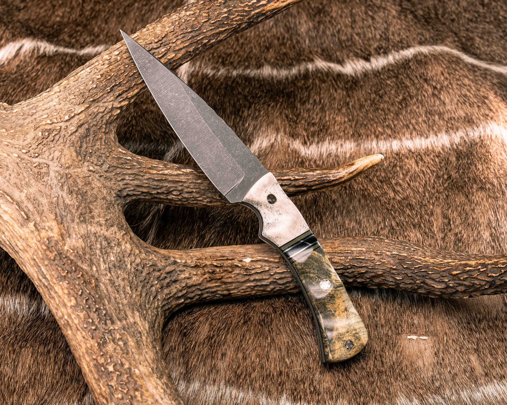 Prometheus- Elk antler, Black G10, OD GreenG10, Aluminum Split, Buckeye Burl, Mosaic Pins, Textured Grip