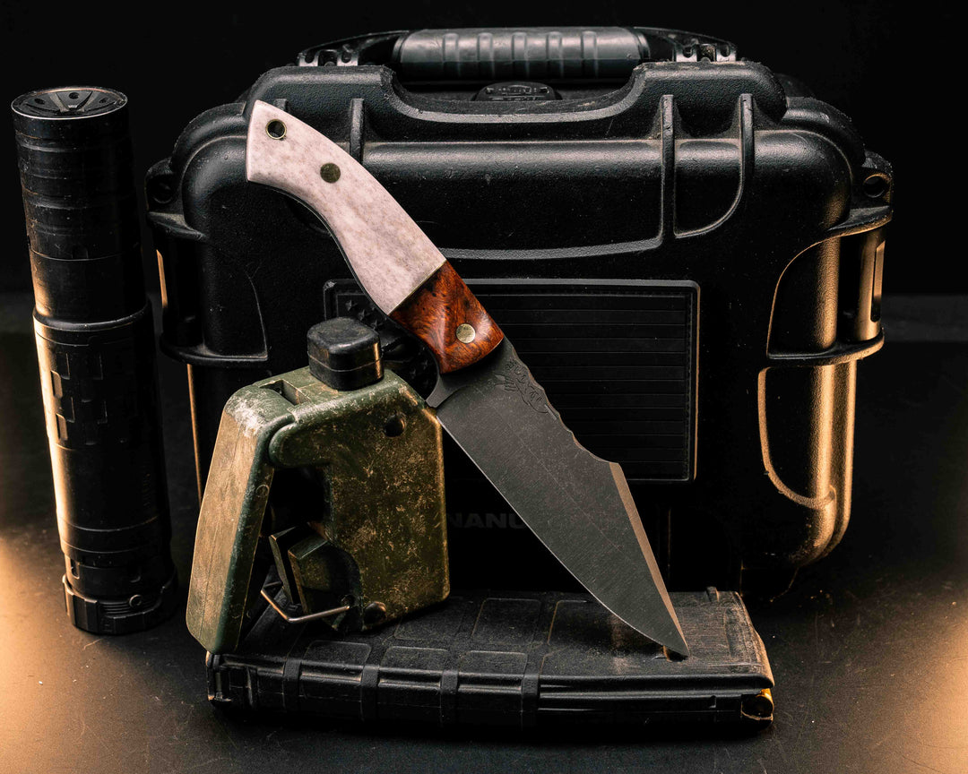Widow Maker- Desert Ironwood, Brass Split, Elk antler, Brass Pins, Brass Lanyard Pin, Textured Grip