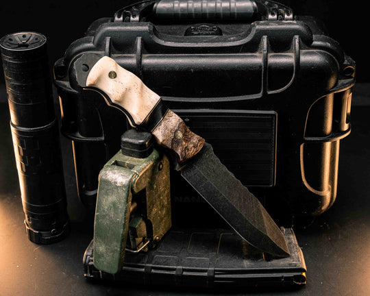 Disaster Breacher- Honduran Mahogany, Black G10 and Brass Pin Striping, African Blackwood Split, Giraffe Bone, Mosaic Pins, Textured Grip