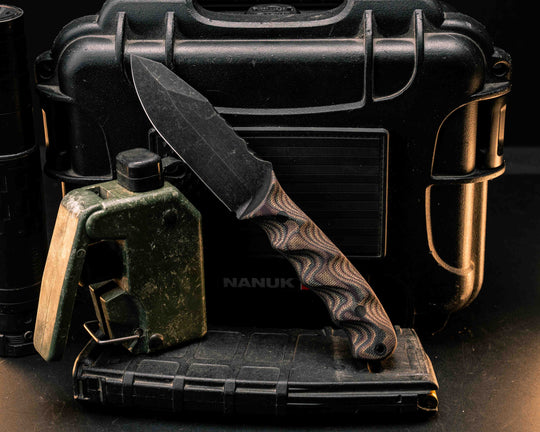 Disaster Jr- Python Canvas Micarta, CF Pins, CF Lanyard Pin, Textured Grip