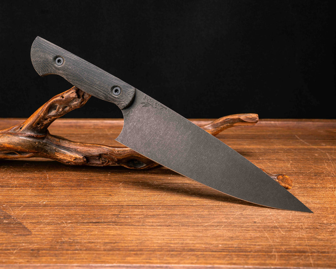 Chef Blade 8" - Black Canvas Micarta, Allen Bolts, Smooth Grip