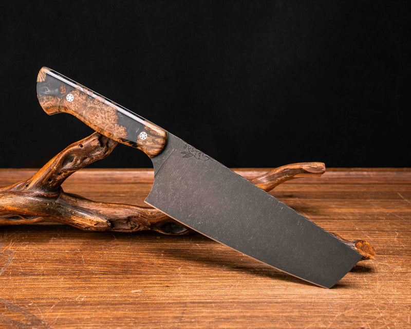 Nakiri- Amboyna Burl and Black Pearl Resin, Mosaic Pins, Smooth Grip