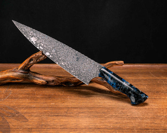 10" Chef Blade- Black, Silver and Clear Pearl Resin, CF Pins, Smooth Grip