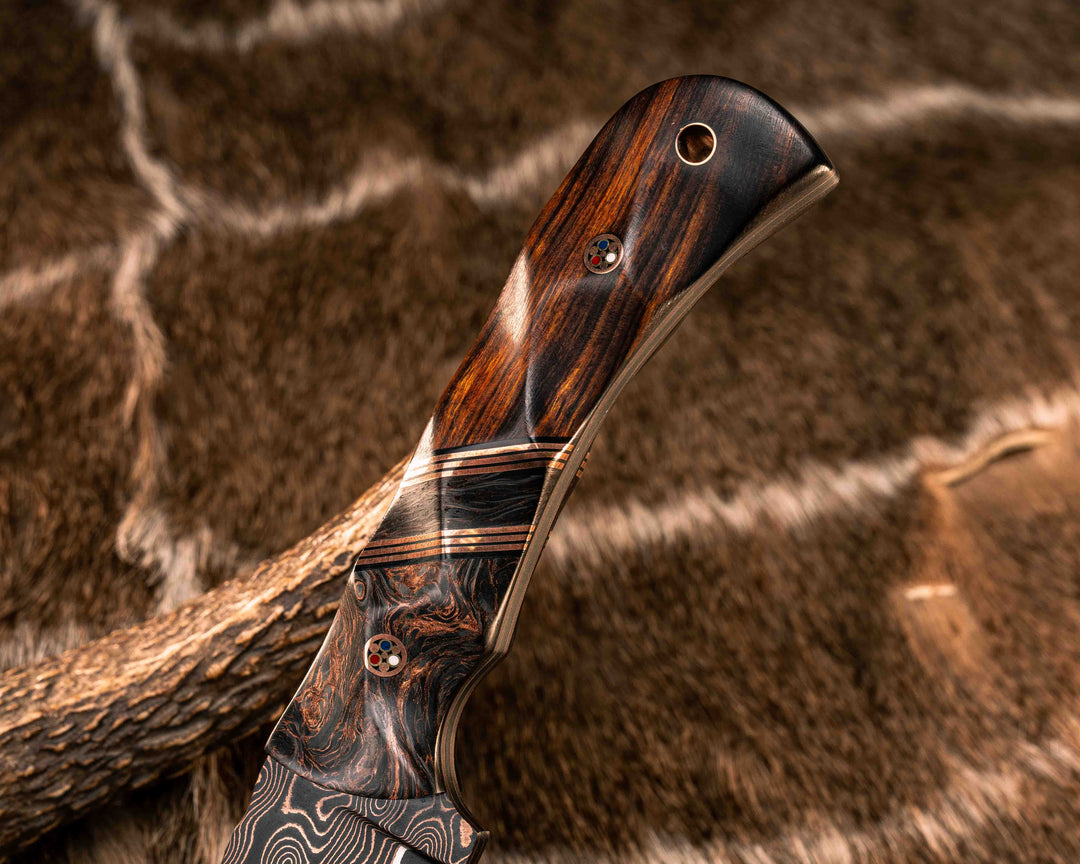 Cavner- Baker Forge CopperMai Raindrop Ni Shim- Copper Dark Matter Carbon, Black G10 and Copper Pin Striping, Copper Dark Matter Carbon Split, Desert Ironwood, Copper Patriot Mosaic Pins, Copper Lanyard Pin, Textured Grip