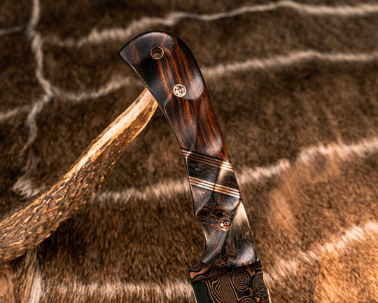Cavner- Baker Forge CopperMai Raindrop Ni Shim- Copper Dark Matter Carbon, Black G10 and Copper Pin Striping, Copper Dark Matter Carbon Split, Desert Ironwood, Copper Patriot Mosaic Pins, Copper Lanyard Pin, Textured Grip