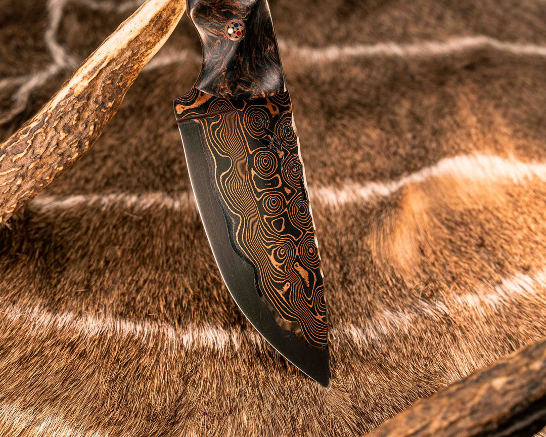 Cavner- Baker Forge CopperMai Raindrop Ni Shim- Copper Dark Matter Carbon, Black G10 and Copper Pin Striping, Copper Dark Matter Carbon Split, Desert Ironwood, Copper Patriot Mosaic Pins, Copper Lanyard Pin, Textured Grip