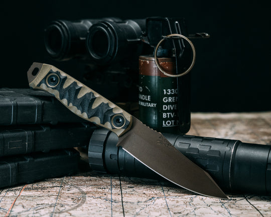 Field Knife Jr- OD Green and Black G10, Midnight Bronze Cerakote, Allen Bolts, Chaos Grip