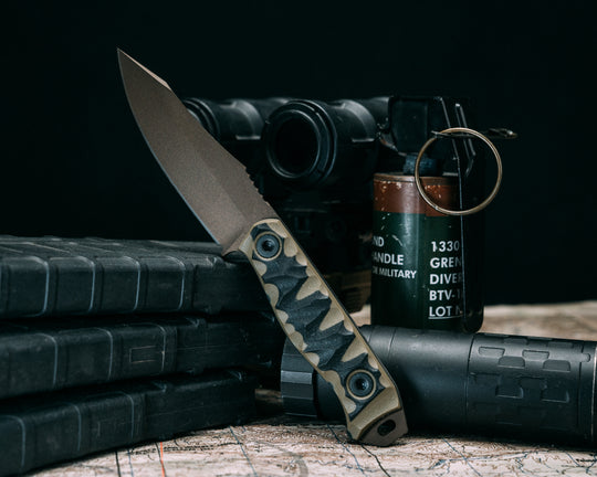 Field Knife Jr- OD Green and Black G10, Midnight Bronze Cerakote, Allen Bolts, Chaos Grip