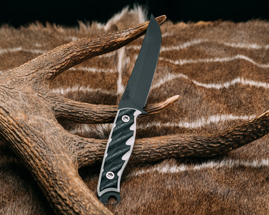 Crow Breakdown - Black G10/ White G10, Armor Black Cerakote, Ti Torx Bolts, Iron Grip
