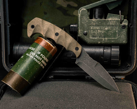 Modified 4" HUMINT Tanto- OD Green G10, CF Pins, CF Lanyard Pin, Textured Grip