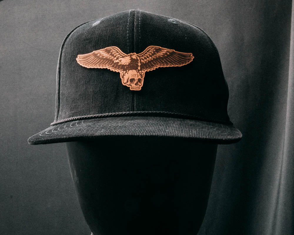 Black Corduroy Eagle HFB Woodcut Patch Hat
