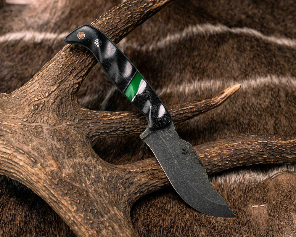 OG Skinner- Carbon, Aluminum and Black G10 Pin Striping, Green Glow Resin Split, Ancient Bog Oak, Mosaic Pins, Silver Lanyard Pin, Textured Grip, Exposed Teng, Full Spin Rock Work