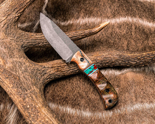 Cav Jr- Dyed Giraffe Bone, Grey G10, Orange G10 and Tiffany Blue G10 Pin Striping, Sonoran Sunset Tru-stone Split, Dyed Amboyna, CF Pins, CF Lanyard Pin, Textured Grip