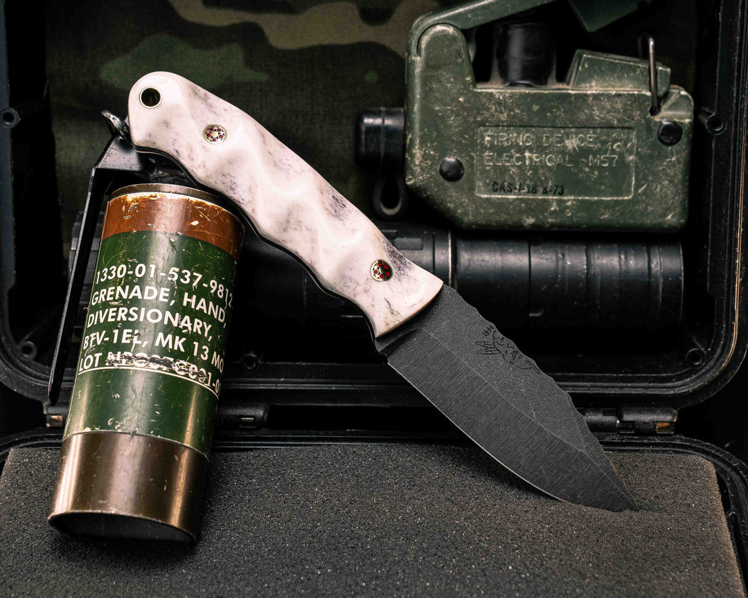 Modified Disaster Jr- Elk Antler, Mosaic Pins, Brass Lanyard Pin, Textured Grip