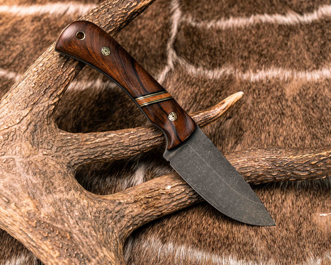 Cavner- Desert Ironwood, Black G10, Brass and Natural Canvas Micarta Split, Mosaic Pins, Brass Lanyard Pin, Textured Grip