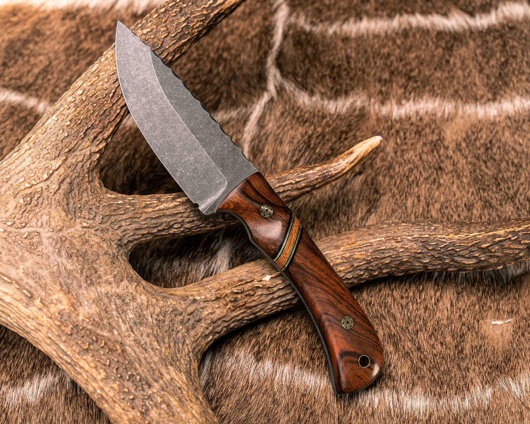 Cavner- Desert Ironwood, Black G10, Brass and Natural Canvas Micarta Split, Mosaic Pins, Brass Lanyard Pin, Textured Grip