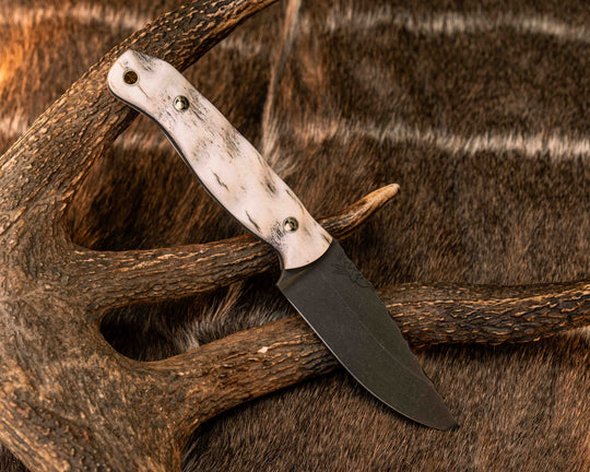 Crow Jr- Elk Antler, Mosaic Pins, Brass Lanyard Pin, Textured Grip