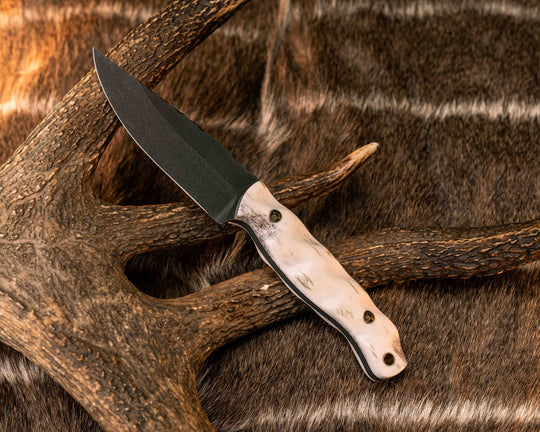 Crow Jr- Elk Antler, Mosaic Pins, Brass Lanyard Pin, Textured Grip