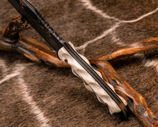 Bowie Jr.- Baker Forge Wavy Pattern CopperMai- Elk Antler, Mosaic Pins, Textured Grip