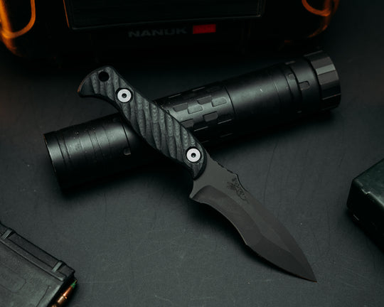 Extremis MK1 - Black G10, Armor Black Cerakote, Allen Bolts, Hollow Lanyard Hole, Iron grip