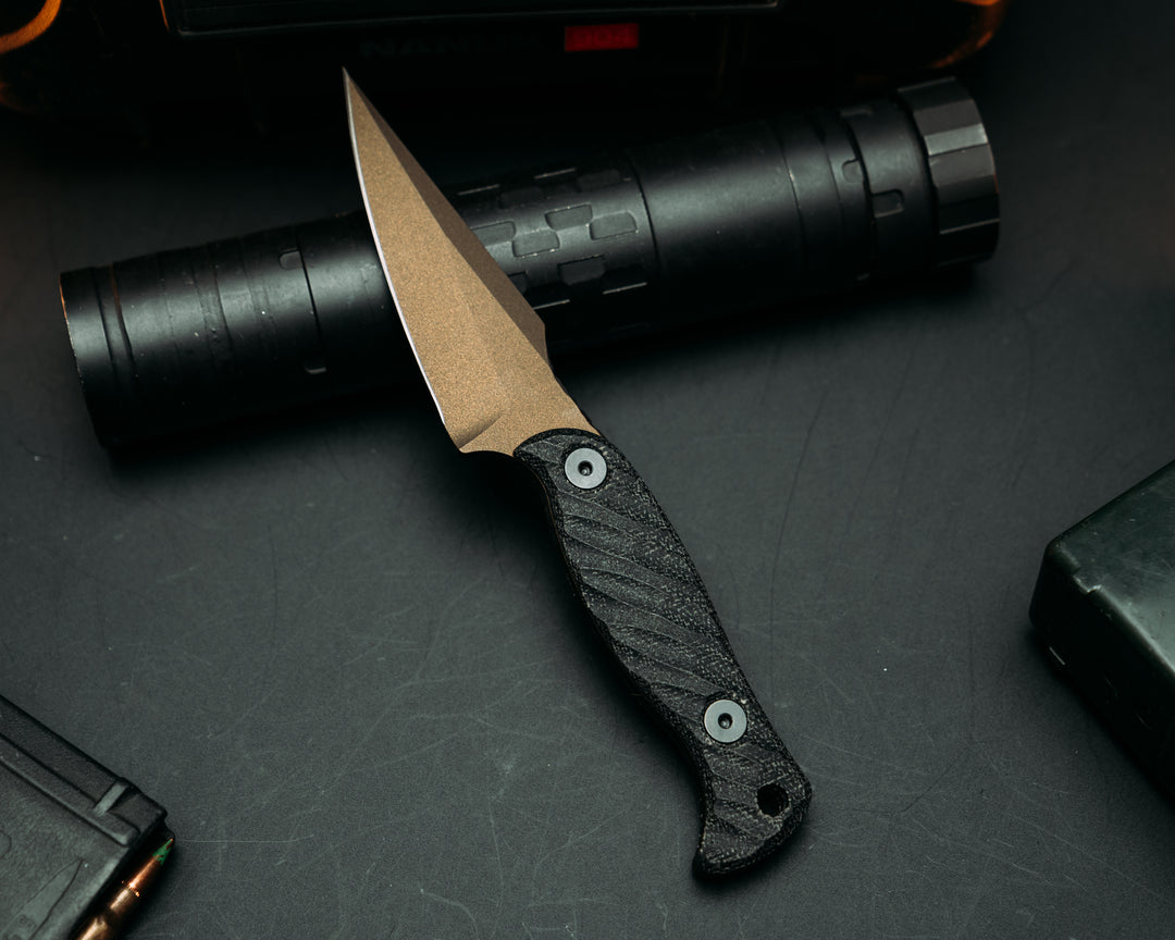 Gulo Gulo - Black Canvas Micarta, Midnight Bronze Cerakote, Allen Bolts, Iron Grip
